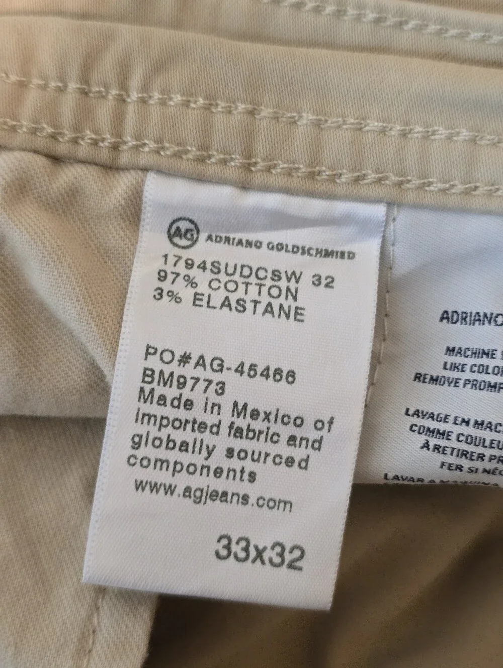 AG Adriano Goldschmied The Everett Slim Straight Jeans Khaki Stretch 33